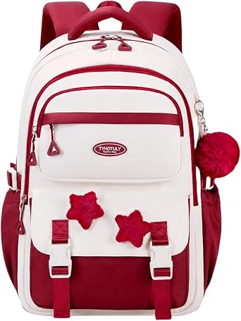 Cute Backpack for Girls Kawaii Large Capacity School Laptop Bookbags Preppy Aesthetic Backpack with Furry Star Pins