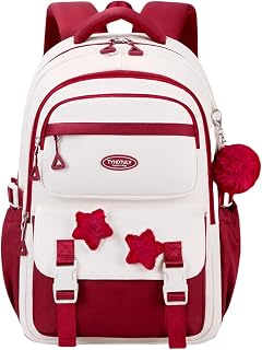 Cute Backpack for Girls Kawaii Large Capacity School Laptop Bookbags Preppy Aesthetic Backpack with Furry Star Pins