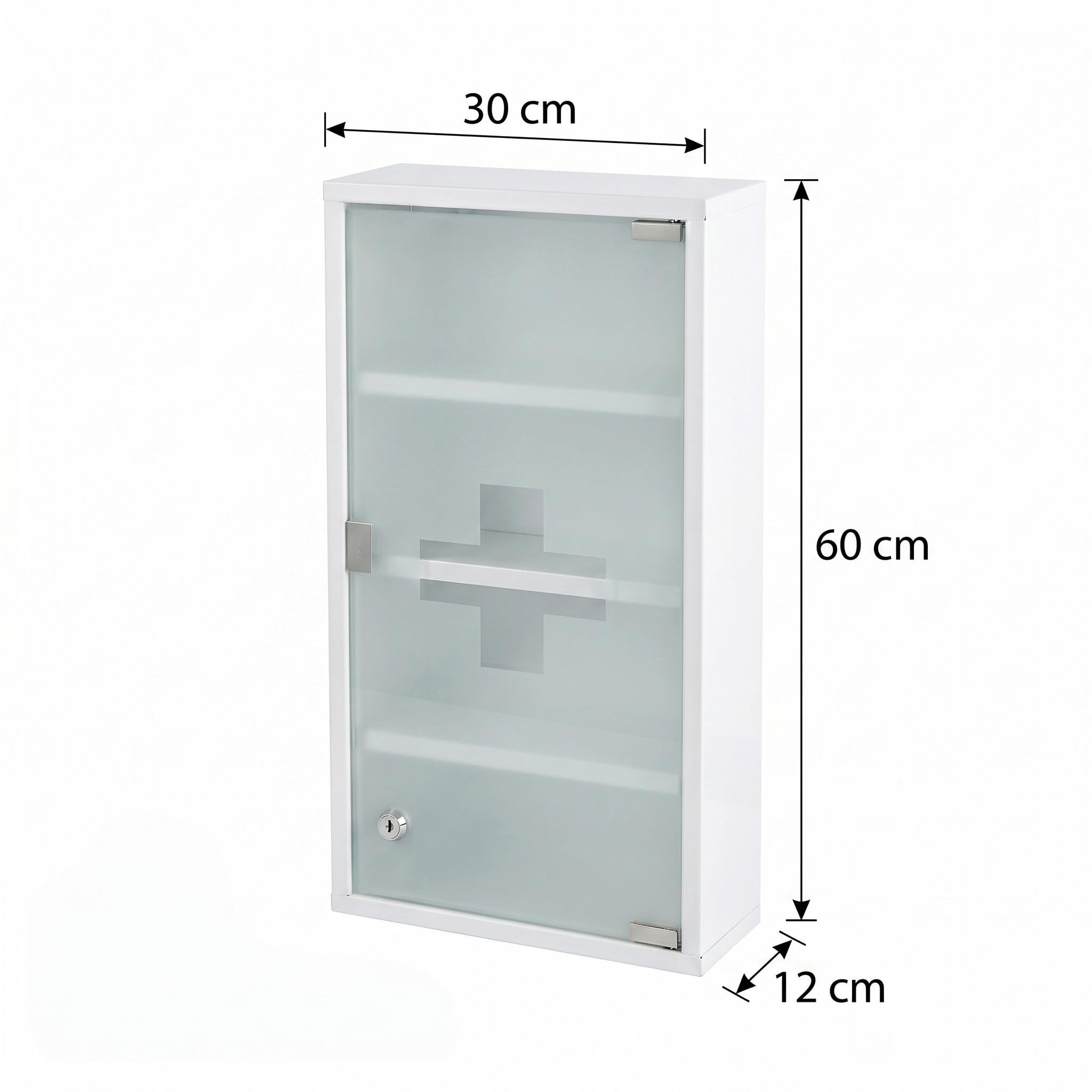 KARAT Medizinschrank Weiß 60x30cm - 4 Fächer – Abschließbarer Arzneischrank mit Milchglastür, Edelstahl oder Metall weiß, Medikamentenschrank für Bad, Küche & Praxis, Allen