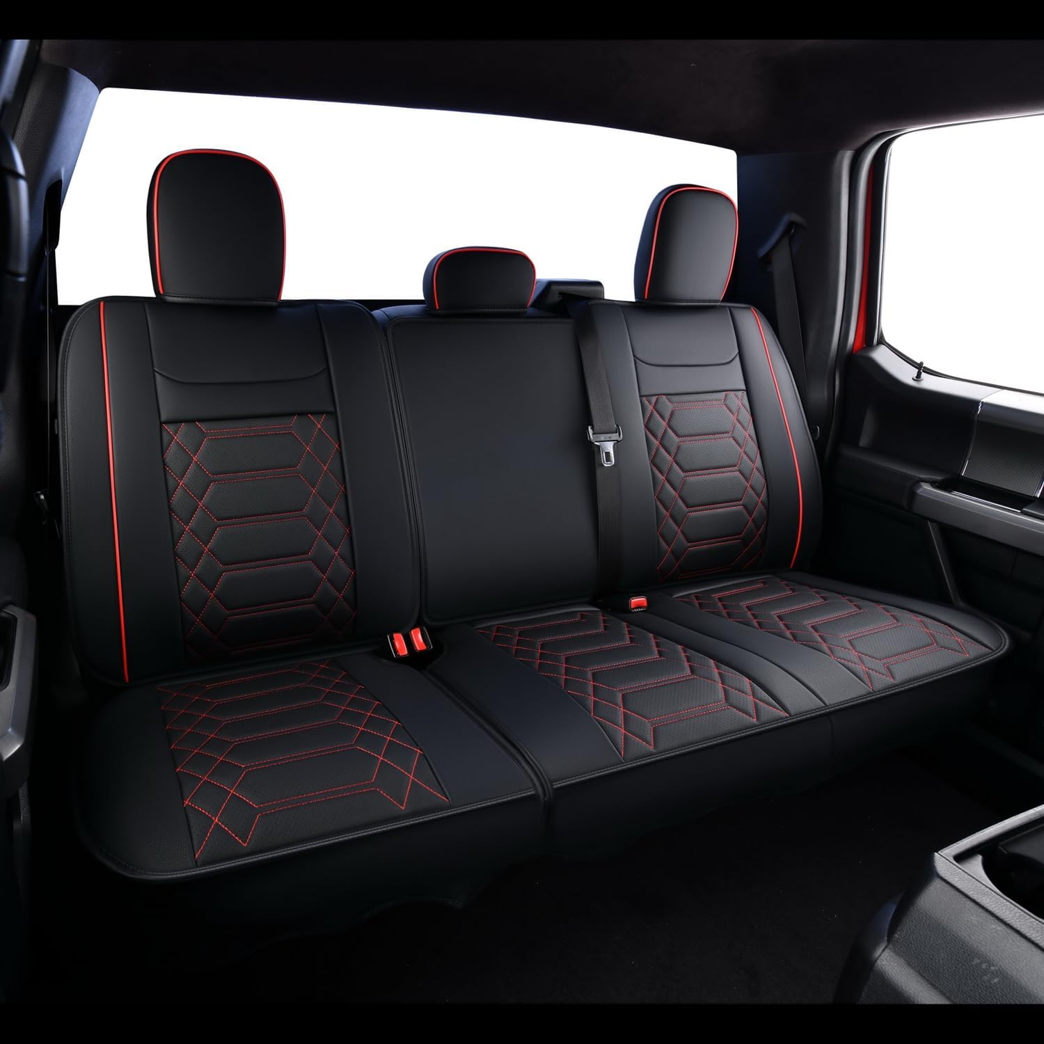 RISINGSTAR Silverado Sierra Faux Leather Seat Covers, Fit for 2019-2026 Chevy Silverado GMC Sierra 1500 and 2020-2026 2500HD 3500HD Crew Cab(Full Set, Black&Red)