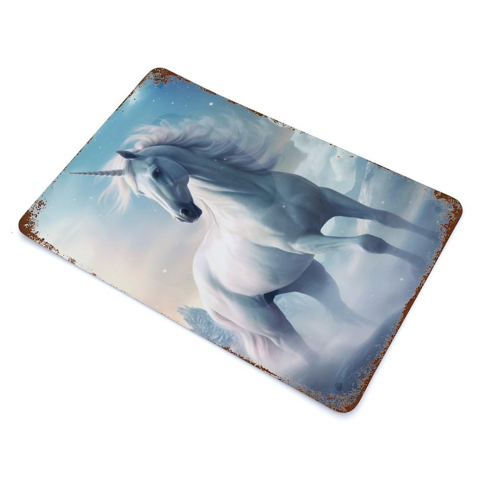 Unicorn Snow Rusty Metal Tin Sign 11.8"x7.9", for Shed, Workshop And Garage Wall Decor, Shabby Chic Decor