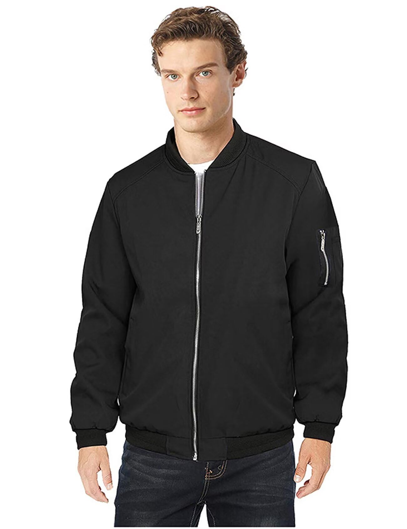 Uomo Primavera-Autunno Classica-Casual Bomber-Leggero Jacket-Cappotto - Cotone Softshell Sottile Sportiva All'Aperto Collo da Baseball Bomber Estivo Giacca Militare Comodo Varsity Giubbotto Nero XXL