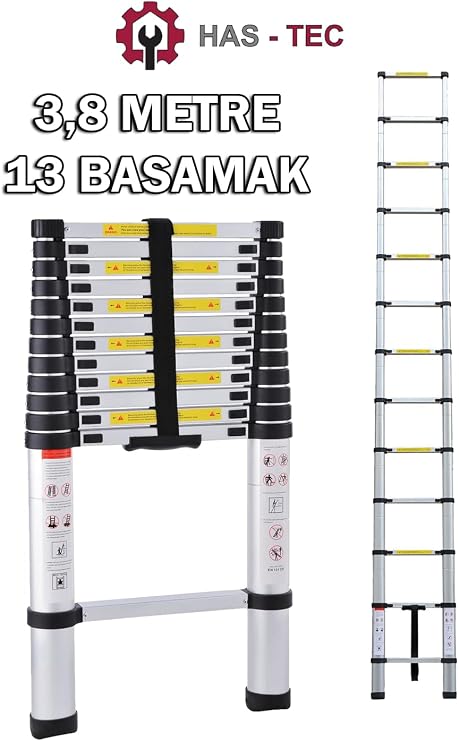 Teleskopik Merdiven 3,8 Metre 13 Basamaklı Alüminyum Düz Uzayan