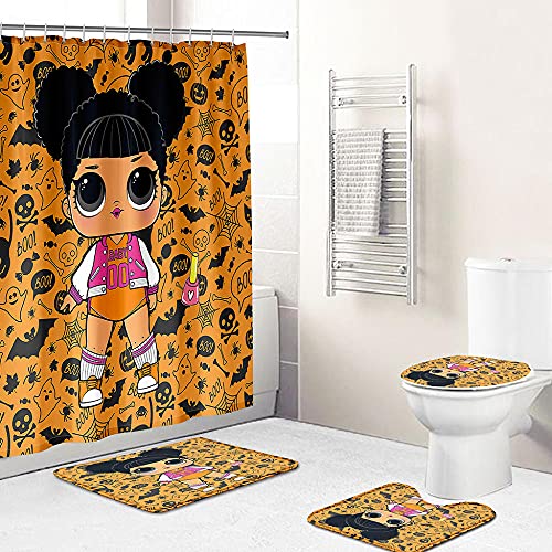 ZDDWLDL 4-Teilig Duschvorhang Set Mit Rutschfesten Teppichen Toilettendeckel Und Badematte Wasserdicht Farbfest Schimmel… – Bild 3