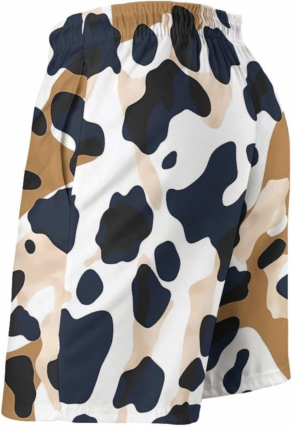 Brown and White Cow Print Casual Men's Swim Trunks Novelty Summer Beach Shorts Swimwear with Pocket