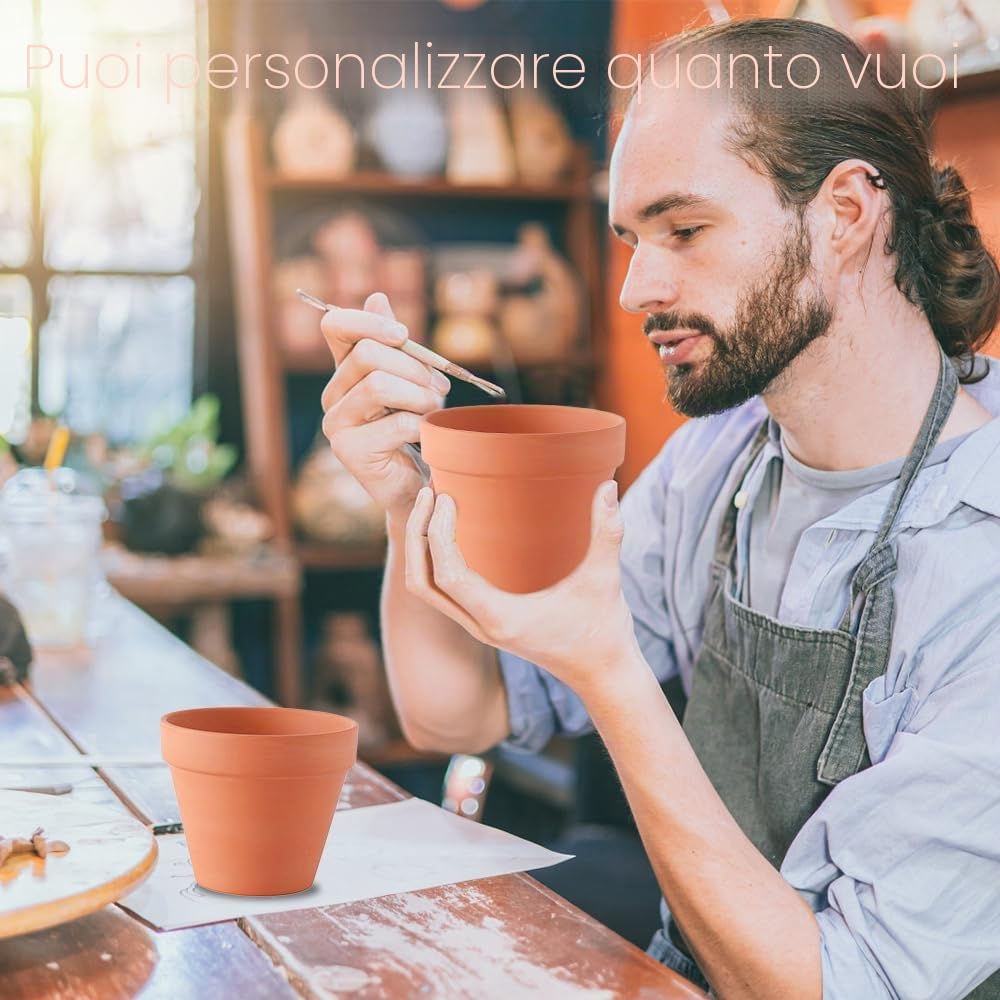 12 vasi terracotta da 7 x 6 cm, piccoli con foro di scarico, ideali per fai-da-te, riutilizzabili, per piante in appartamenti e uffici