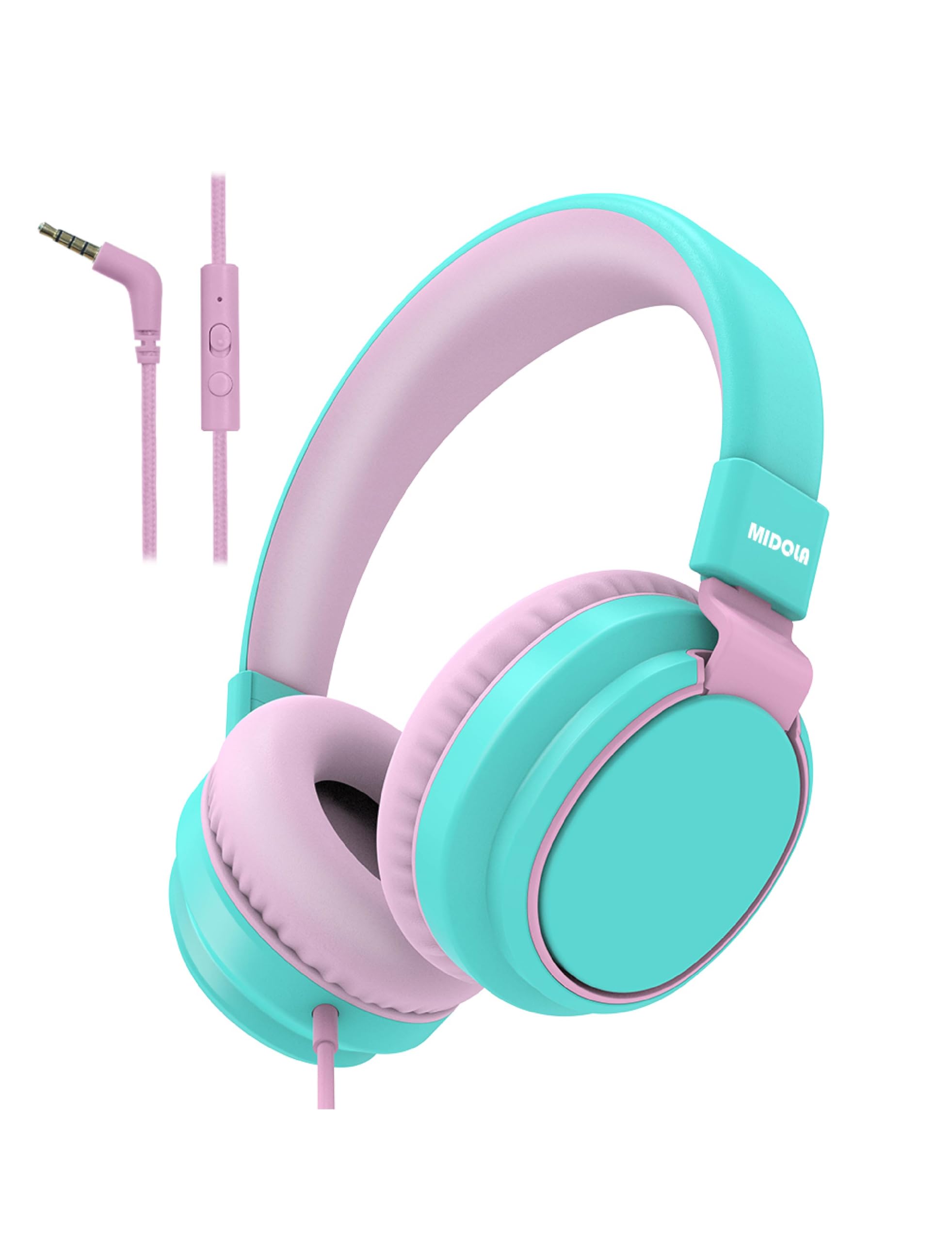 Kids Headphone Wired Volume Limited 85/94dB Over-Ear/On-Ear Foldable Headset with Microphone Hearing Protection Headphones for Toddler Boy Girl Child School Learning Pad Tablet Cyan