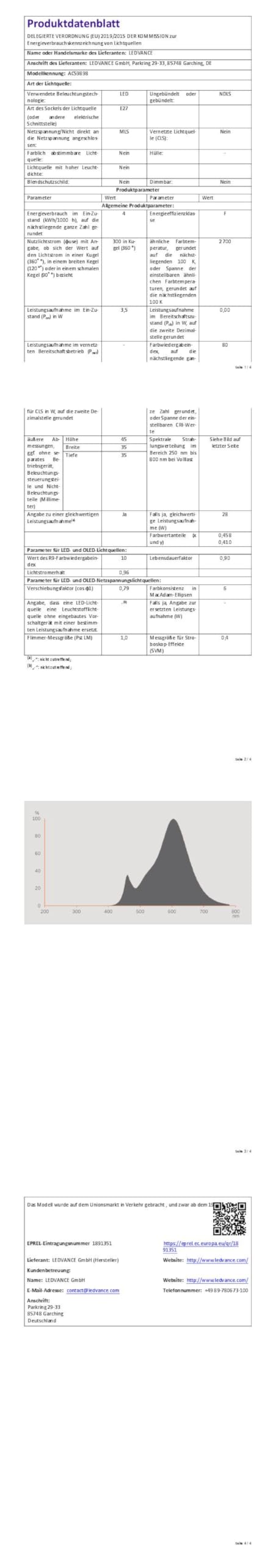 Osram LED Star Flat With 3.5 W (as 26 W), 270 Lm/4000 K, Cool White 840, Frosted, Plastic In Black, With E27 Screw Thread, 3-Way Dimmable Via Wall Switch, 35 Mm Diameter