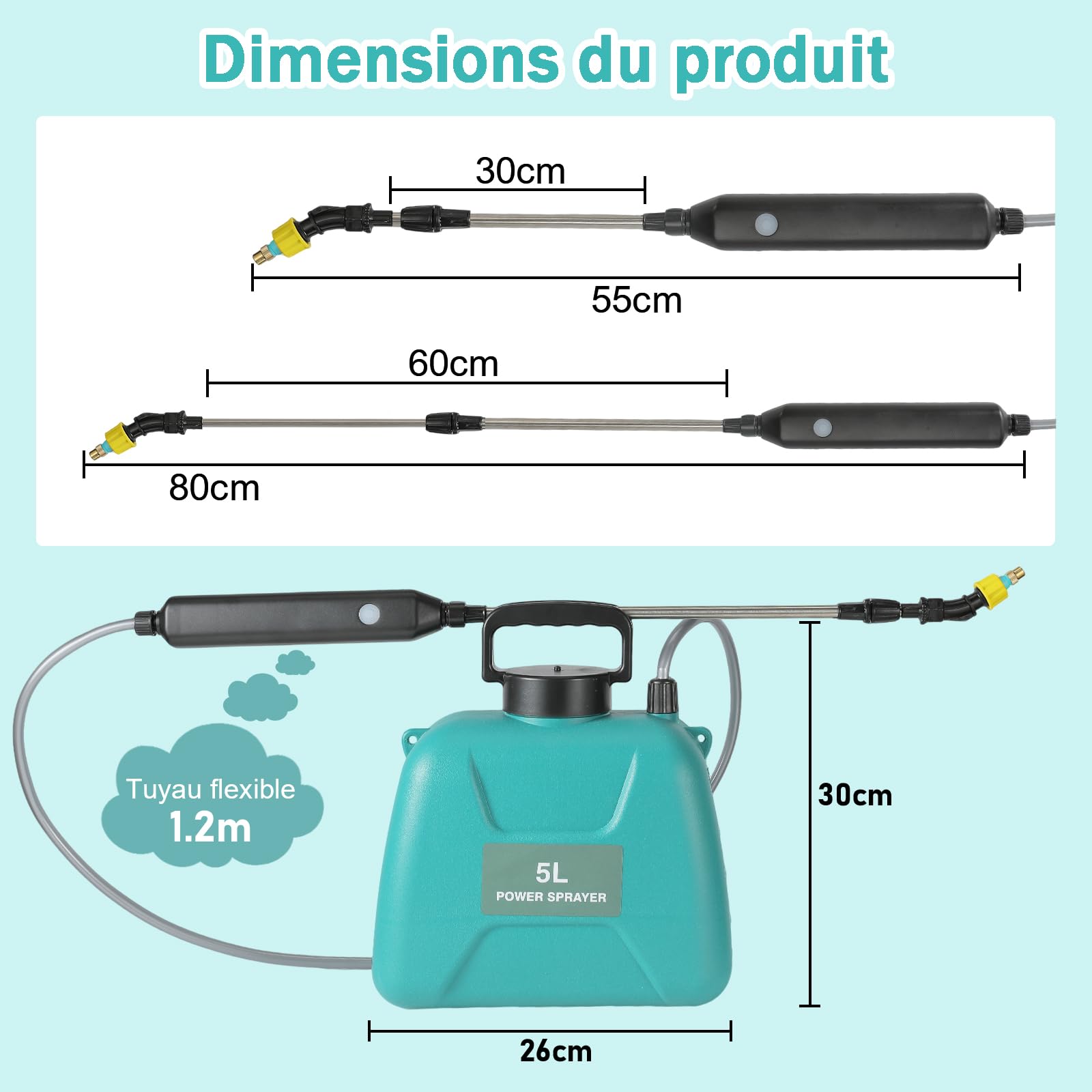 Pulverisateur Electrique 5L,pulvérisateur à Batterie,5 Modes de Pulvérisation et Sangle Réglable,60 cm Perche Pulvérisatrice Télescopique,Recharge USB-C,pour désherbage et fertilisation