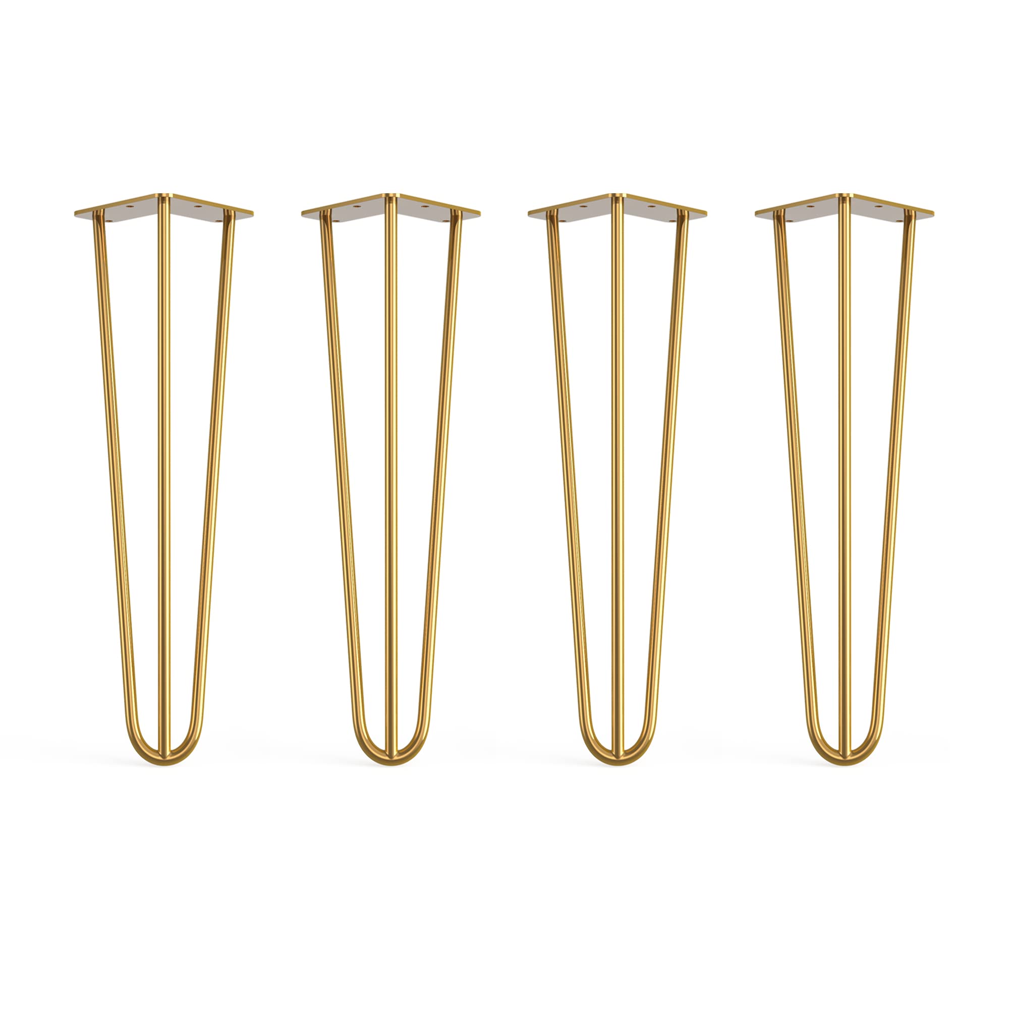 Dt Ironcraft Gold (Brass) 4 X Hairpin Legs With Floor Protector Feet & Screws - 45Cm 3 Rod / 10Mm, Gold Brass