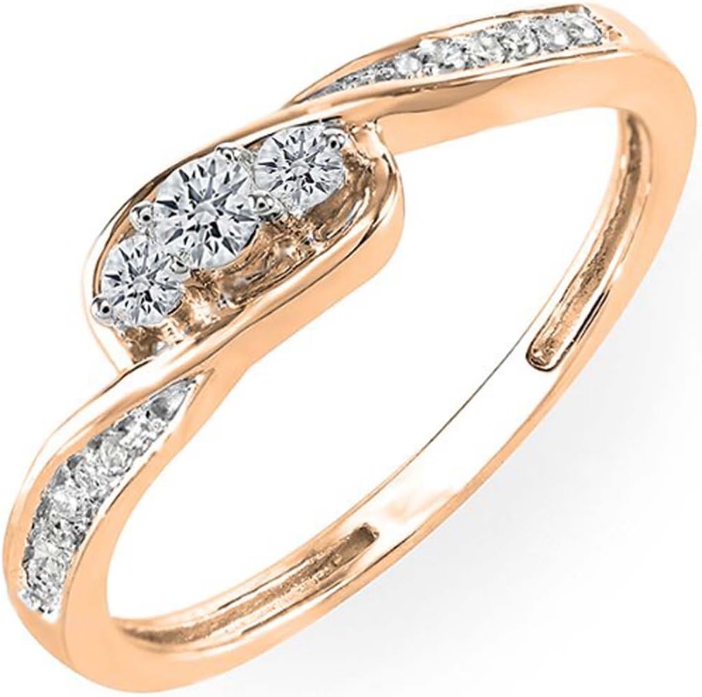 Dazzlingrock Collection 0.25 Ctw 10K Real Solid Gold Round Natural Diamond Women 3 Stone Engagement Promise Ring