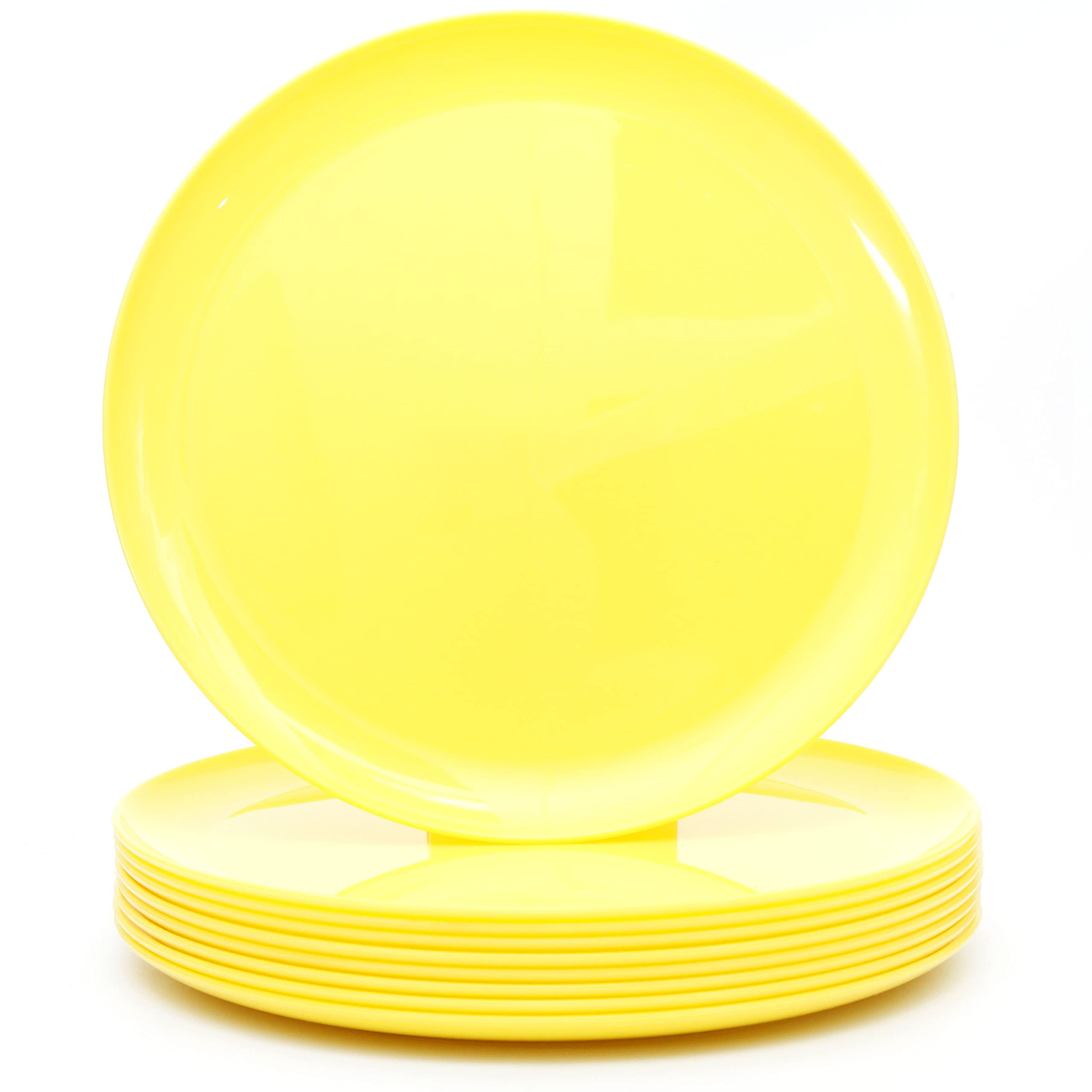 Youngever 9 Pack 25CM Plastic Plates, Large Plates, Dinner Plates, Set of 9 (Yellow)