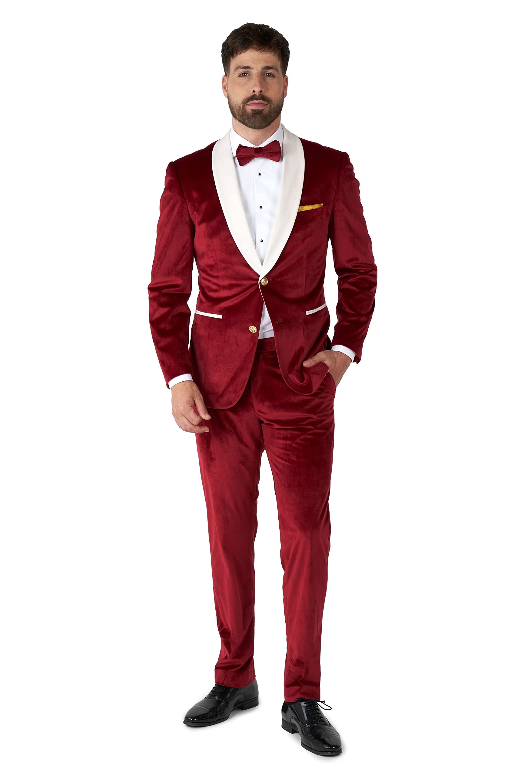 OpposuitsMen's Formal Outfit - Premium Tuxedo Suit - Slim Fit - Includes Blazer, Pants and Bow Tie