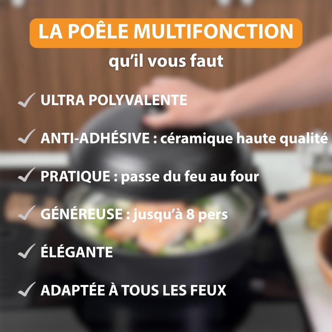 Durandal Légende Poêle multifonction en céramique INFINITY 8-en-1 | Poêle cocotte sauteuse friteuse 28cm, compatible induction
