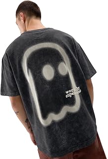 The Souled Store Patchy Mr. Soul Men and Boys Short Sleeve Round Neck Black Graphic Printed Cotton Oversized T-Shirts