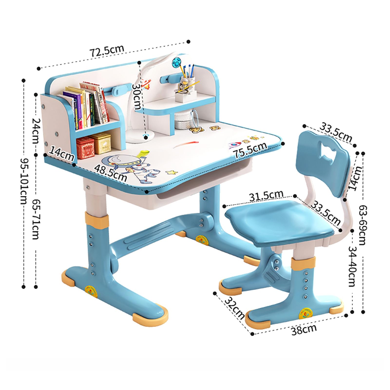 Kindertafelstoelset, in hoogte verstelbaar, bureau voor kinderen, meisjes en jongens, karikatuur kinderbureau, kinderbureau met stoel en lade (roze Kindertafelstoelset, in hoogte verstelbaar, bureau voor kinderen, meisjes en jongens, karikatuur kinderbureau, kinderbureau met stoel en lade (roze