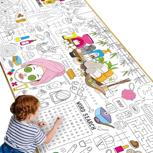 Image of Naozinebi Spa Giant Coloring Poster for Kids Large Coloring Tablecloth Big Paper Sheets Page Spa Theme Table Cloth DIY Activity Game Art Crafts Mat Wall Home Party Decoration Supplies
