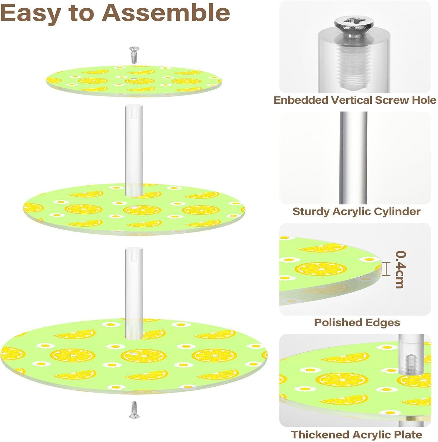 Lemon Flowers Floral 3 Tier Acrylic Cupcake Stand, Cupcake Stand for 34 Cupcakes for Weddings,Christmas,Holidays,Parties,Birthday,Printed Cupcake Tower 23300042