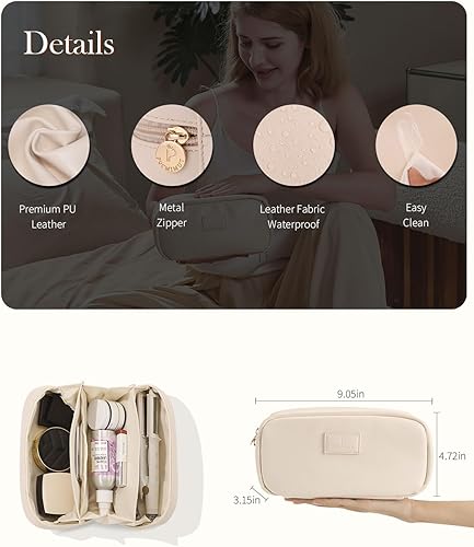 Miniatura 5 de Pocmimut Bolsa de maquillaje de piel sintética, bolsa de maquillaje de viaje, bolsa de maquillaje plana abierta para bolso, bolsa de maquillaje para