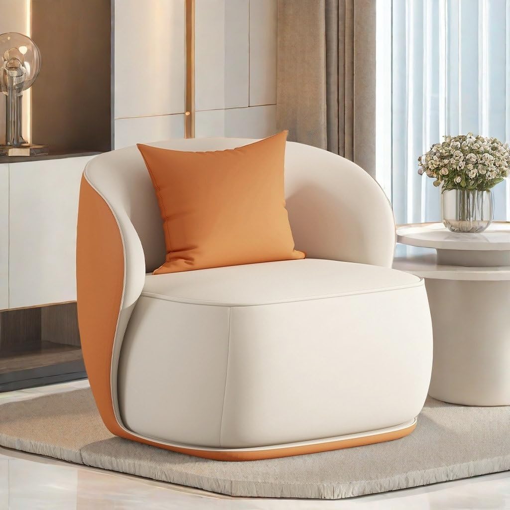 Light Luxury Style Sofa – Modern Upholstered Accent Chair with Plush Cushion & Elegant Design for Living Room, Bedroom, or Office Faux Leather (Orange/Off White)-image-7