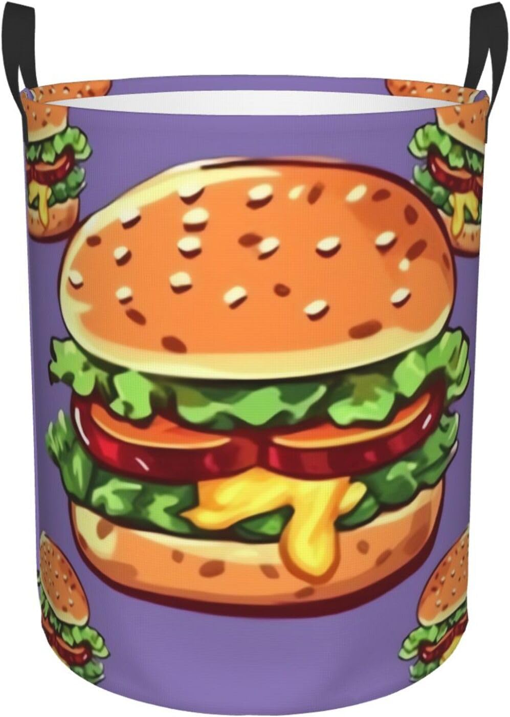 Cartoon Hamburger Laundry Basket Foldable Waterproof Laundry Hamper Clothes Storage Bin With Handles Oxford Cloth Toy Organizer Basket For Bathroom Laundry Bedroom Small