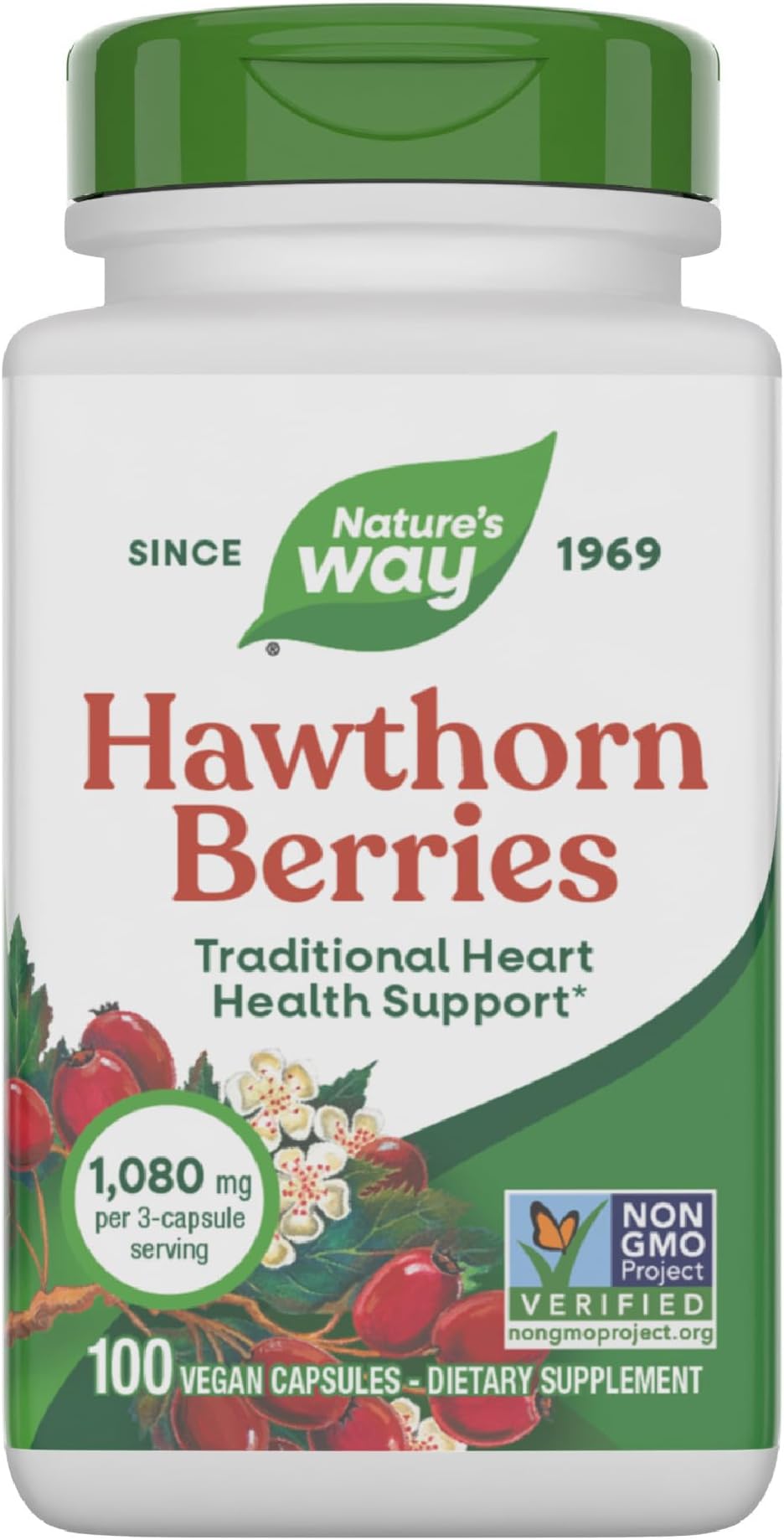 Nature's Way Herbal Hawthorn Berries, Traditional Heart Health Support*, 100 Vegan Capsules (Packaging May Vary)