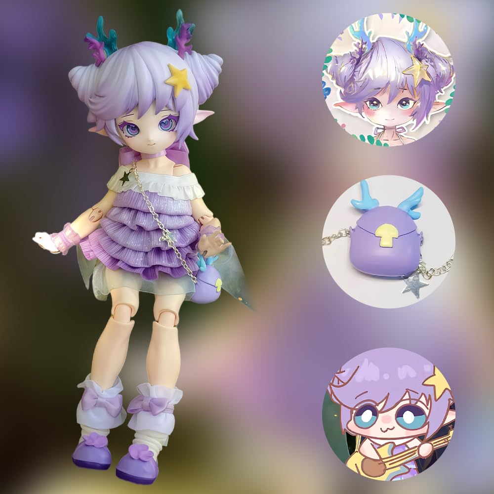 niannyyhouse BJD Blindbox-Figur, Maßstab 1:12, Ballgelenkpuppe mit Kleidung, Pilzmädchen-Serie, bewegliche Sammelfigur, Anzieh-Actionfigur (6 Stück)