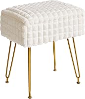 Vista 15 de IBUYKE Taburete rectangular otomano, taburete de tocador de maquillaje, mesa auxiliar de tocador, asiento de terciopelo para tocador, reposapiés