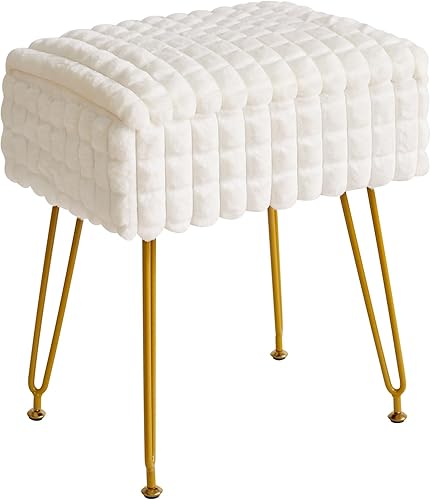 IBUYKE Silla de tocador rectangular con espacio de almacenamiento, reposapiés otomano, taburete de tocador, silla de tocador, con pies