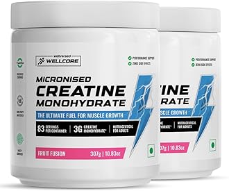 Pure Micronised Creatine Powder (83 Servings, Fruit Fusion) For Enhanced Muscle Strength With Rapid Absorption | Creatine Monohydrate | Wellcore Creatine Flavoured - 307g (Pack Of 2)