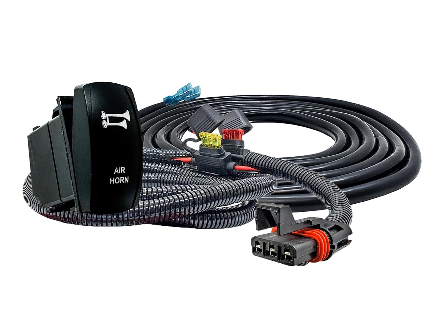 OZ-USA Air Horn Momentary On/Off Rocker Switch with Pulse Power Busbar Plug Wiring Harness Kit Compatible with 2018-2025 Polaris RZR PRO XP Ranger General Xpedition ADV