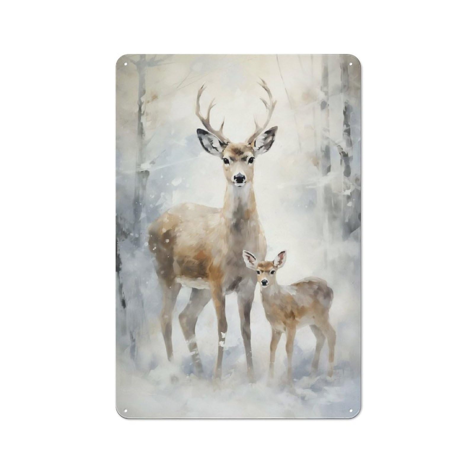 Junmoney Merry Xmas Deer Family Cottage Metal Wall Decor 30X20cm, Shed Metal Sign For Patio Bar, Workshop, Shed Or Kitchen