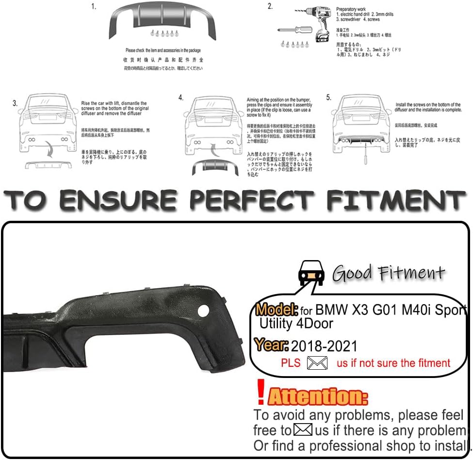 Carbon Fiber Rear Diffuser fits for BMW X3 G01 M40i Sport Utility 4Door 2018-2021 Lower Bumper Lip Spoiler Body Kit Factory Outlet
