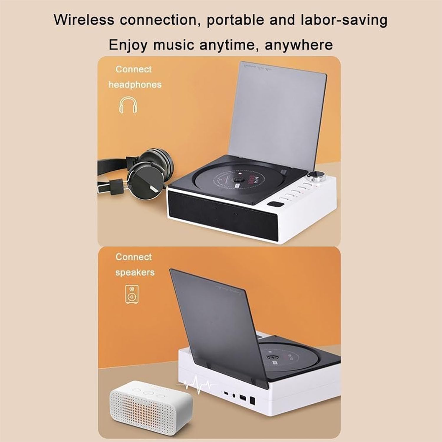 Lettore CD portatile con Bluetooth, display digitale intelligente e controllo rotativo, effetti sonori spaziali a 360°