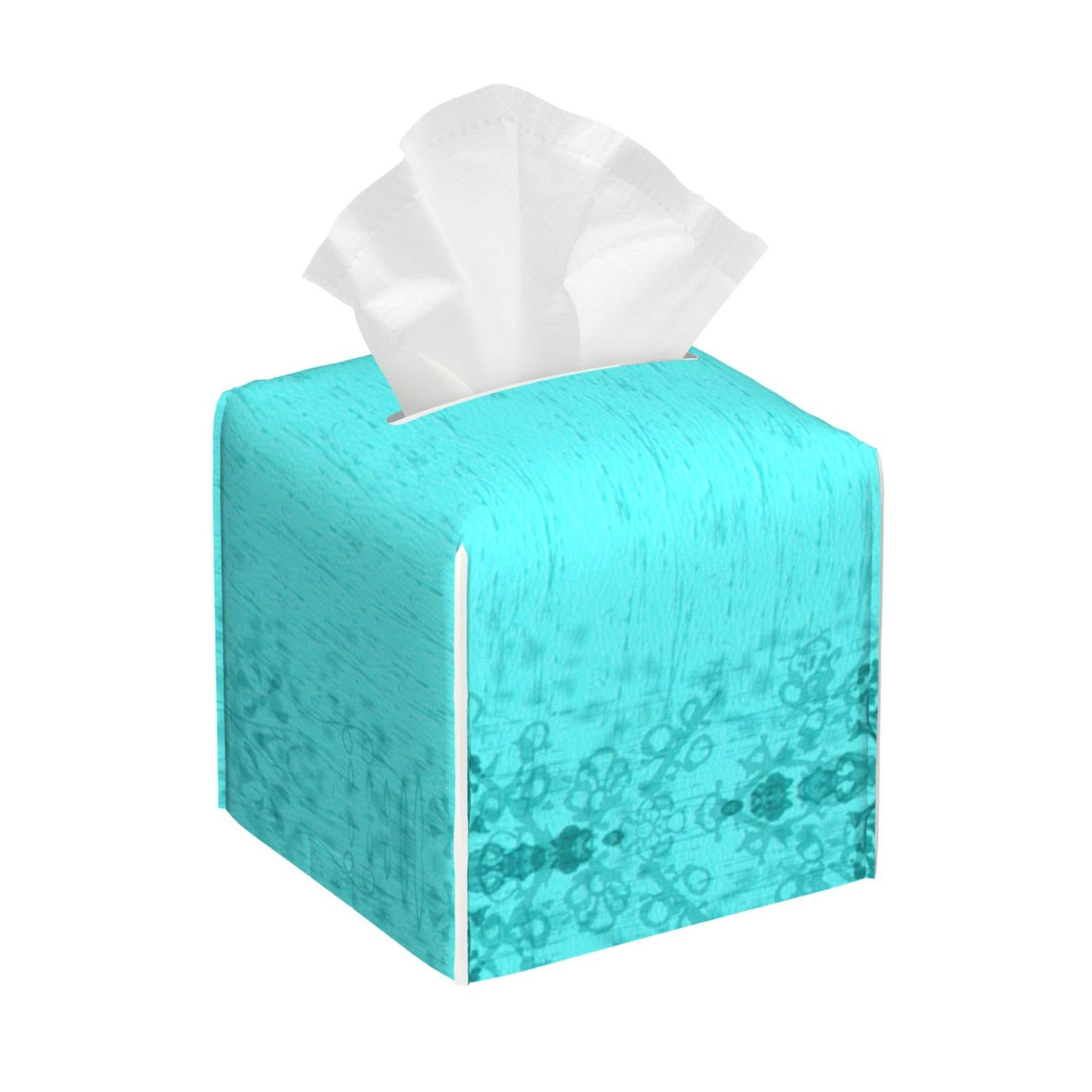 Teal Blue Leather Tissue Box Cover â€ Concealing Tissue Holder for Toilet, Living Room, Table Desk, Office, Car