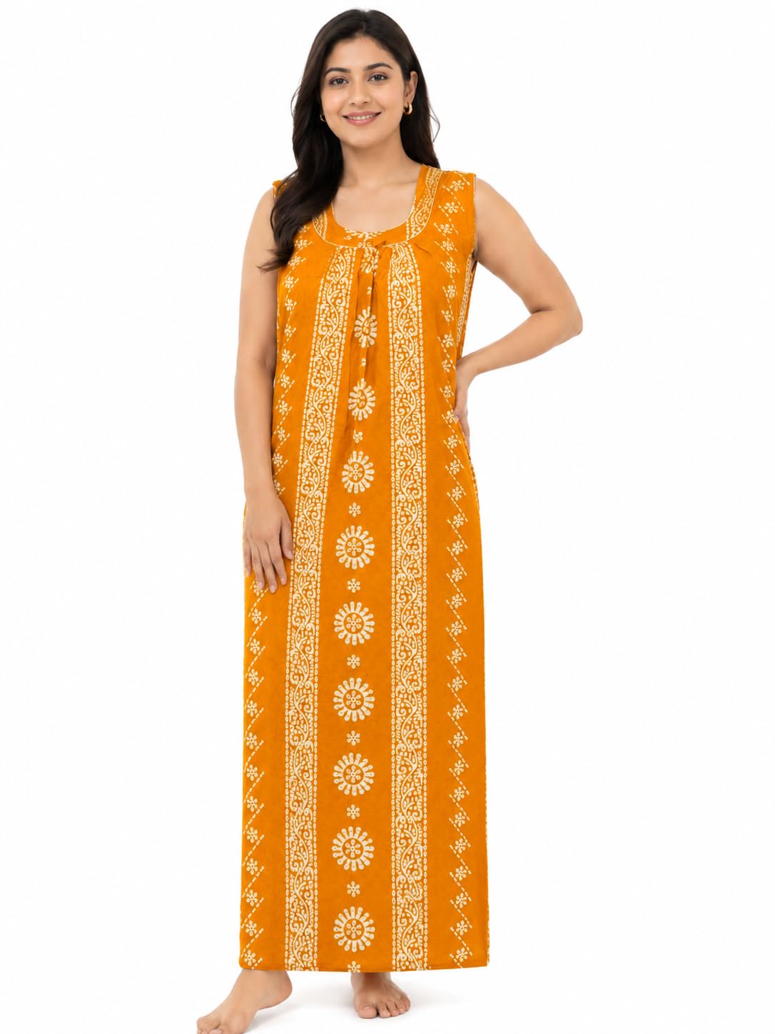 jayas Women's Cotton Nighty | Rajwadi Print Maxi Night Gown | Sleeveless Round Neck Long Nighty | Soft Breathable Cotton Sleepwear | Printed Home Wear Lounge Wear | Full Length House Dress-picture-44
