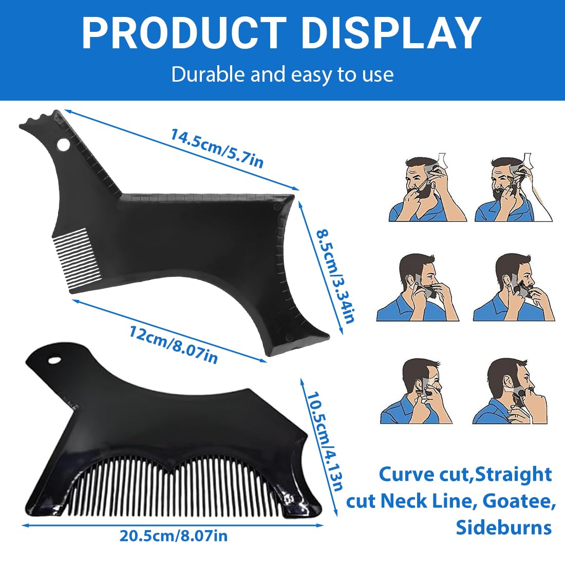 2 Pezzi Stencil Pettine per Barba Uomo,Strumenti per Modellazione,Per Riparare Capelli,Regalo da Uomo per il Parrucchiere(Nero)