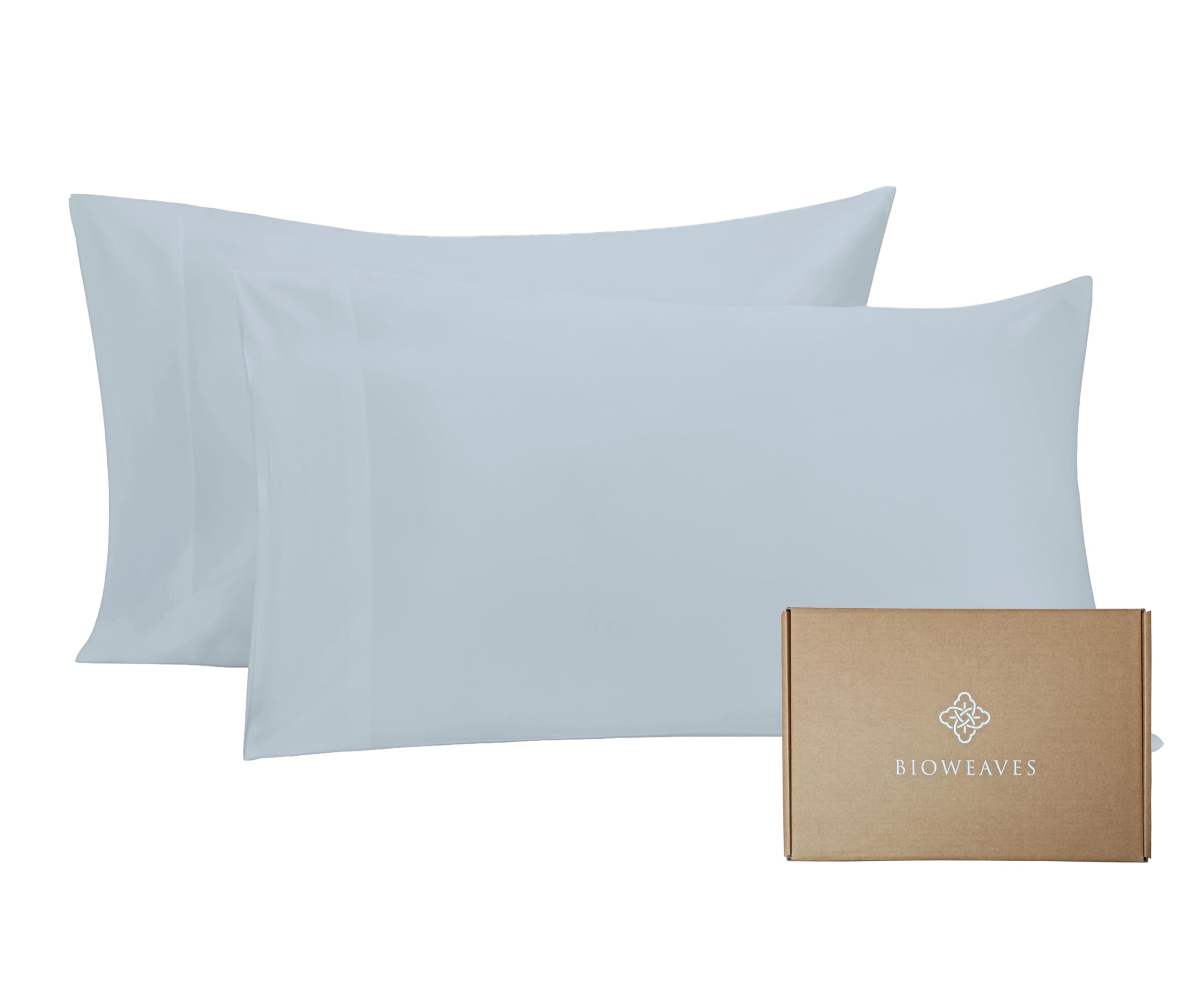 Bioweaves 100% Organic Cotton King Pillow Cases 300 Thread Count Soft Sateen Weave GOTS Certified β King Size, Set of 2, Shore