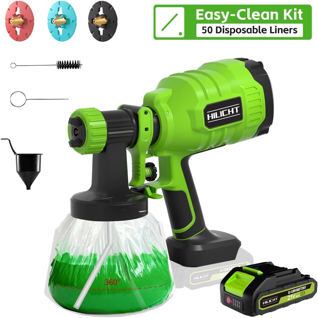 Cordless Paint Sprayer for Furniture & Small DIY Projects, 21V Battery Spray Gun with 50 Disposable Liners, Easy-Clean System, Adjustable Flow Control for Cabinets & Doors