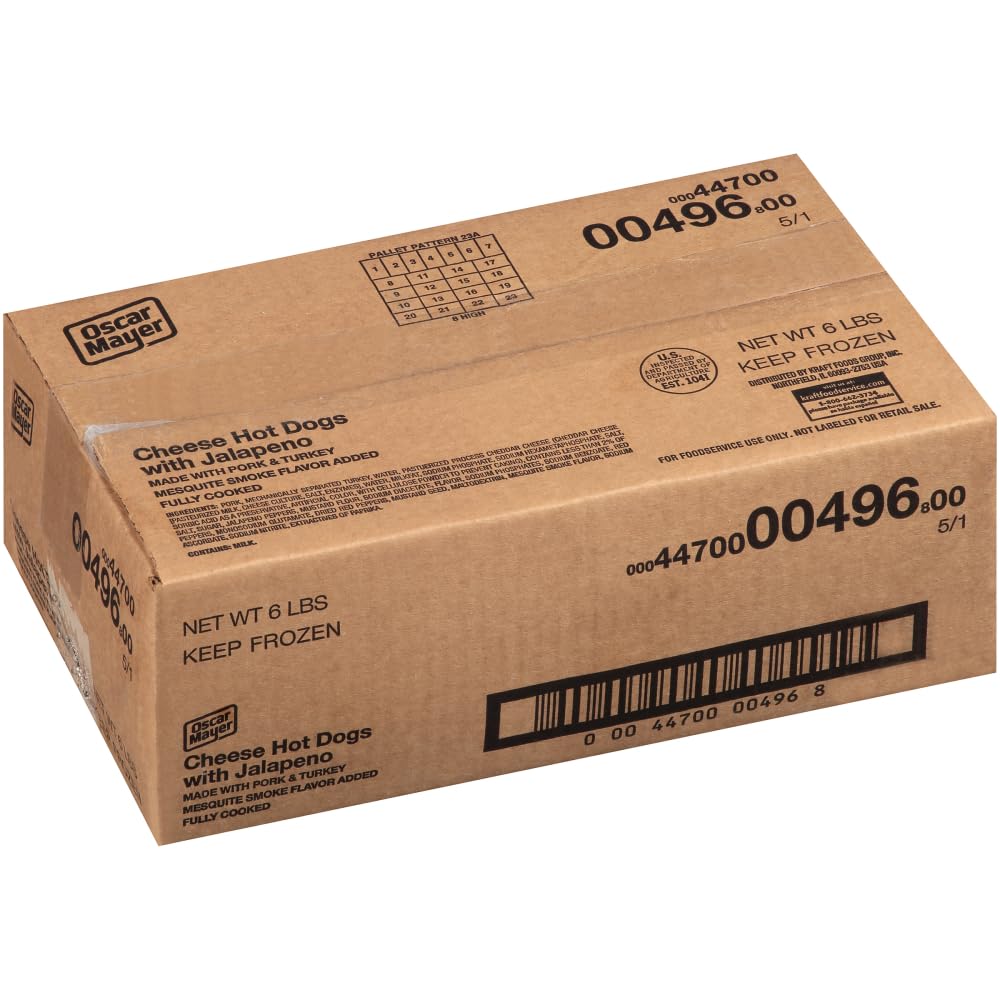 Kraft Frozen Oscar Mayer Hot Dog with Jalapeno and Cheese, 6 Pound -- 1 each.