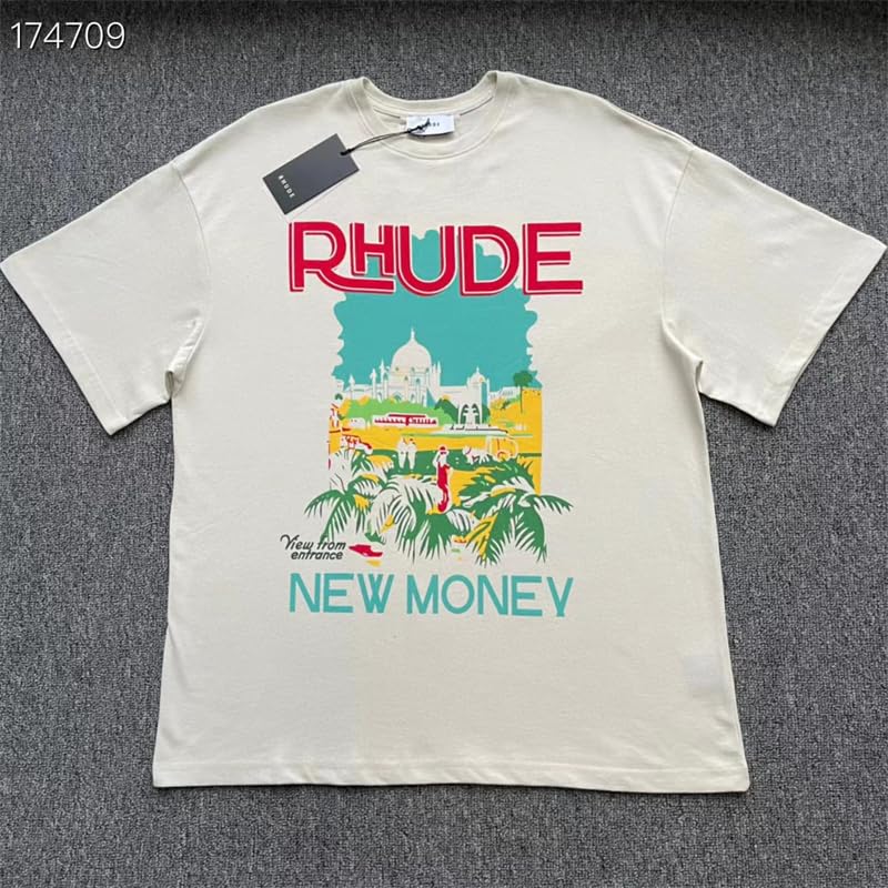 Vintage RHUDE NEW MONEY T-Shirt Men Women Oversized Top Tee T 