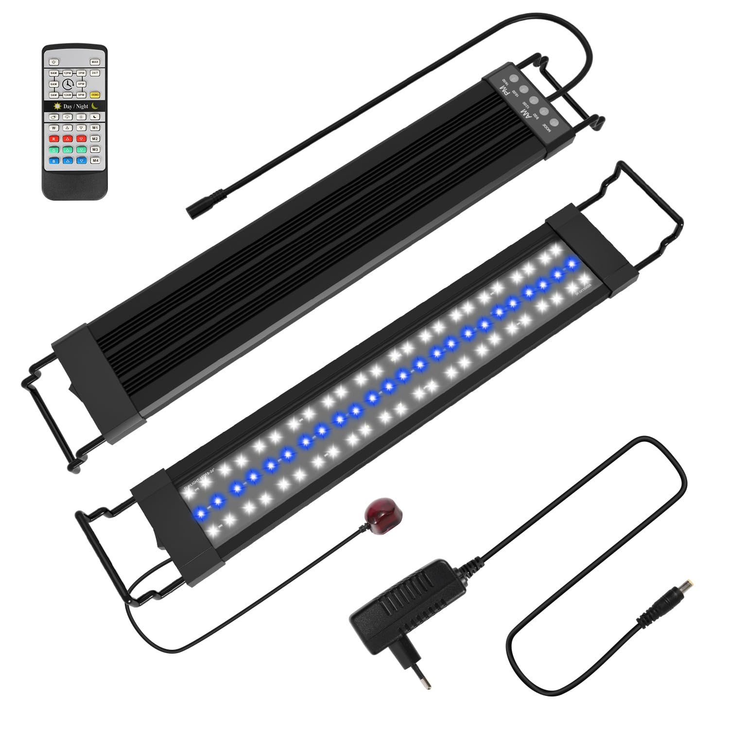 Illuminazione a LED per acquario, 10 livelli di luminosità, 18 W, 24/7, modalità di illuminazione per acquario, con timer regolabile, adatta per acquari d'acqua dolce di 55-80 cm