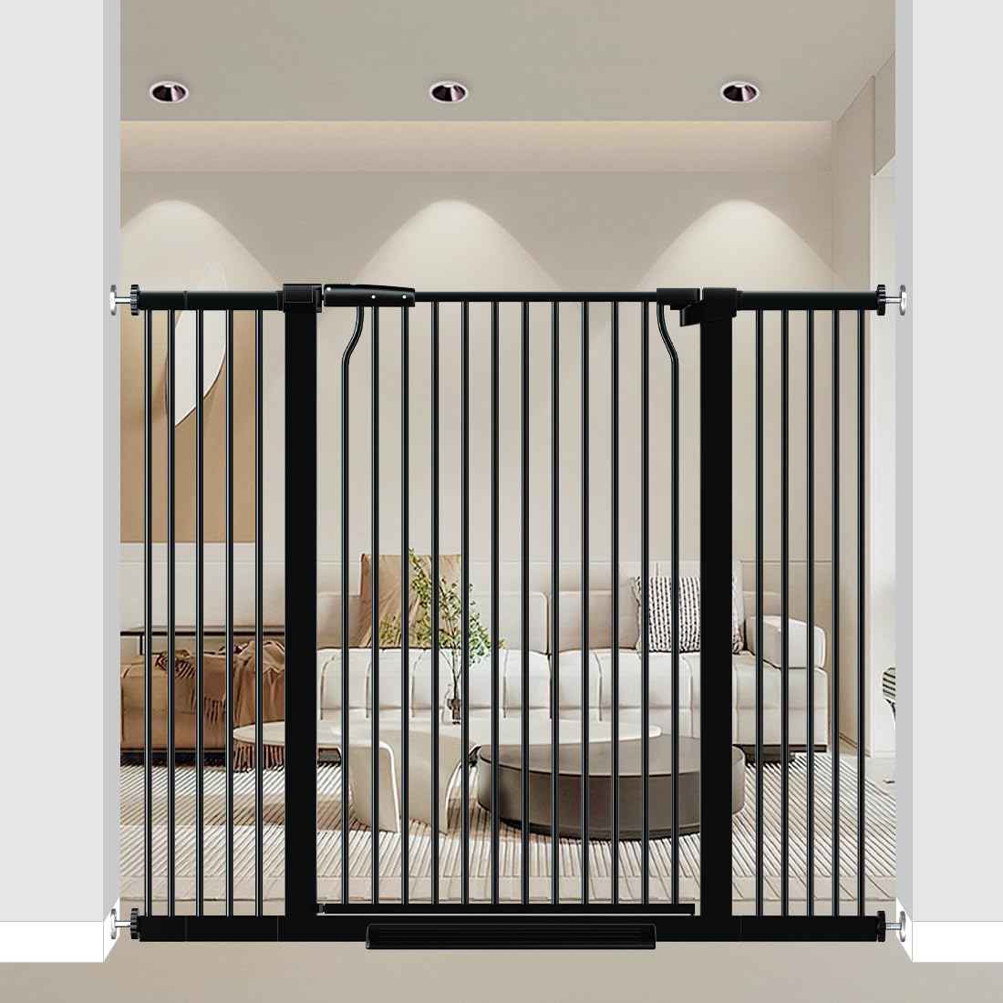 40.55" Extra Tall Baby Gate for Doorways, 40.6-49.1 in Wide Dog Gate Indoor, Walk Through Tall Pet Gates No Drilling, Pressure Mounted Child Safety Gate with Door for House Doggie, Black