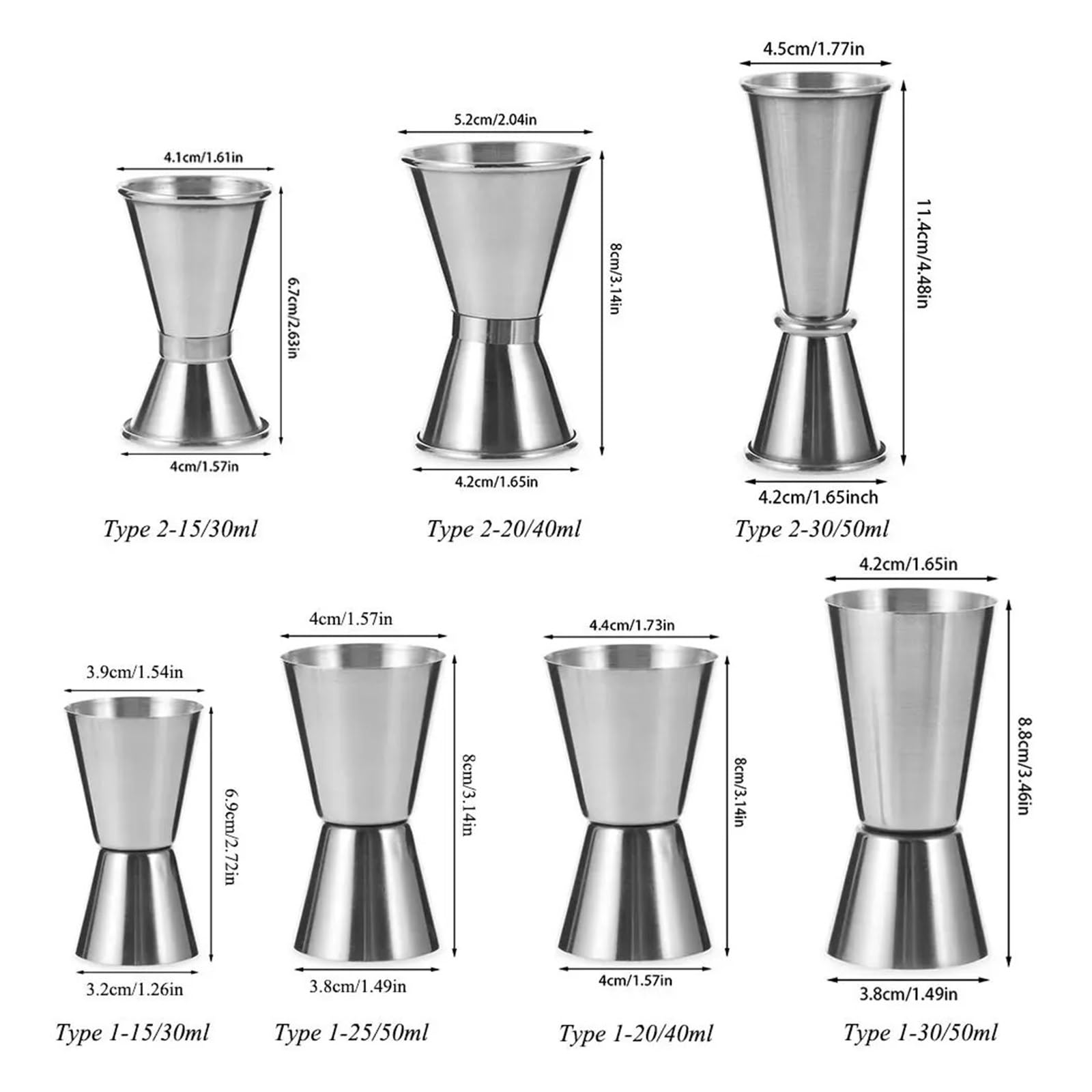 1pc Cocktail Shaker Messbecher Jigger Küche Bar Zubehör(Type 2-30-50ml)