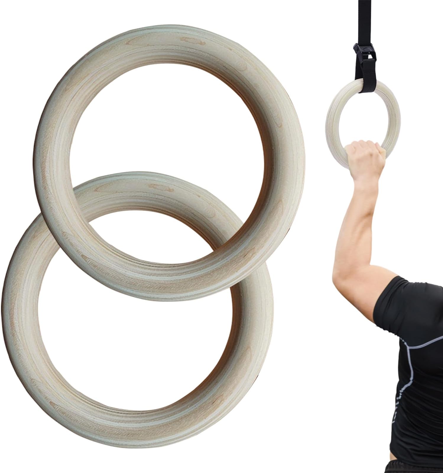 Calisthenics Rings - 19x19x2.5cm Gymnastics Rings, Grip Strap, Adjustable Buckle Straps And Markings, Ring Training For Full Body Workout, Calisthenics,Wooden Calisthenic Ring