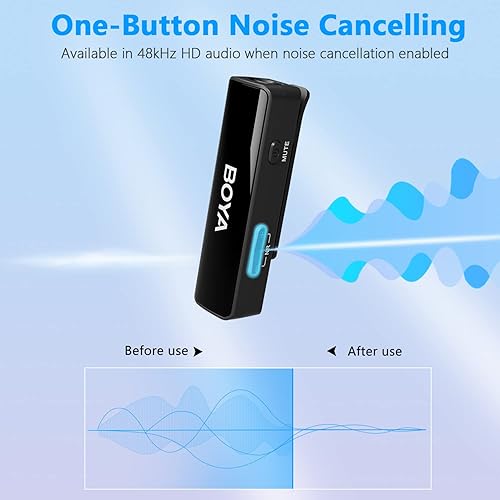 Miniatura 6 de BOYA BOYALINK - Micrófono inalámbrico Lavalier para iPhoneAndroidcámara, sistema de micrófono dual de solapa todo en uno y entradas Lightning y