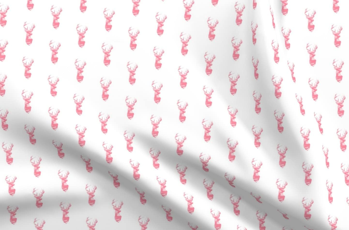 Spoonflower Fabric - Pink Camo Small Scale Buck Girl Deer Woodland Head Antlers Printed on Petal Signature Cotton Fabric Fat Quarter - Sewing Quilting Apparel Crafts Decor