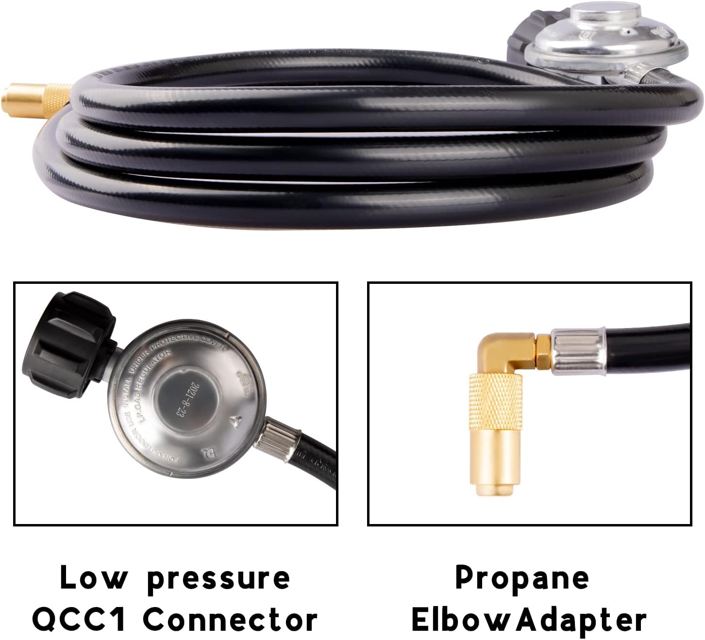 DOZYANT 6 Feet Propane Regulator and Hose with Elbow Adapter for Blackstone 17 inch and 22 inch Table Top Griddle, Replacement Parts Connect to Large 20 Propane Tank