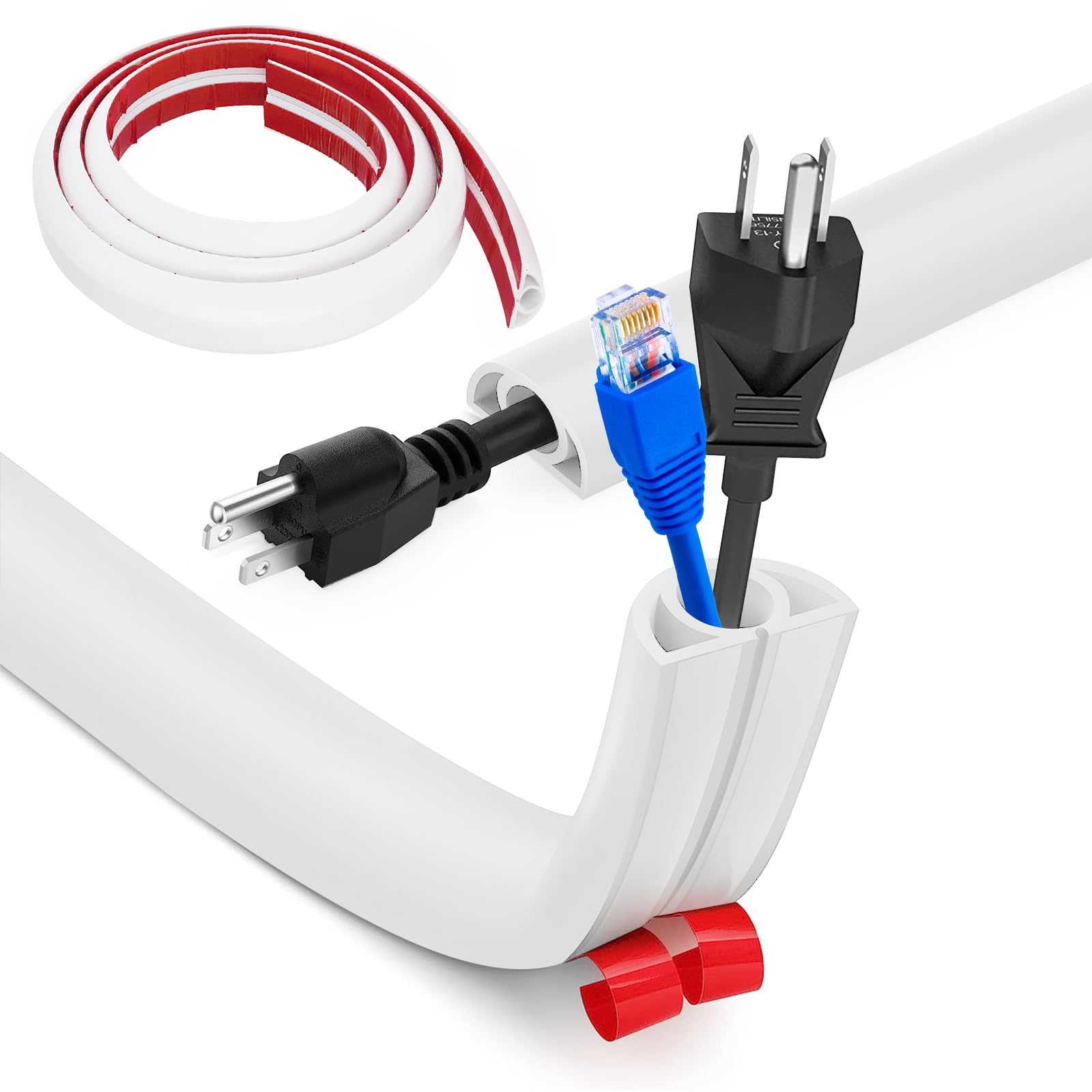 Pasacables Suelo, Canaleta Cables Suelo, 3.0M x2cm Protector de Cables para Suelo, Cubiertas de Suelo para Cables Autoadhesiva Montaje para Todos los Hogar, Oficina, Escuela,Almacén(Blanco-Redondeado) — view 16