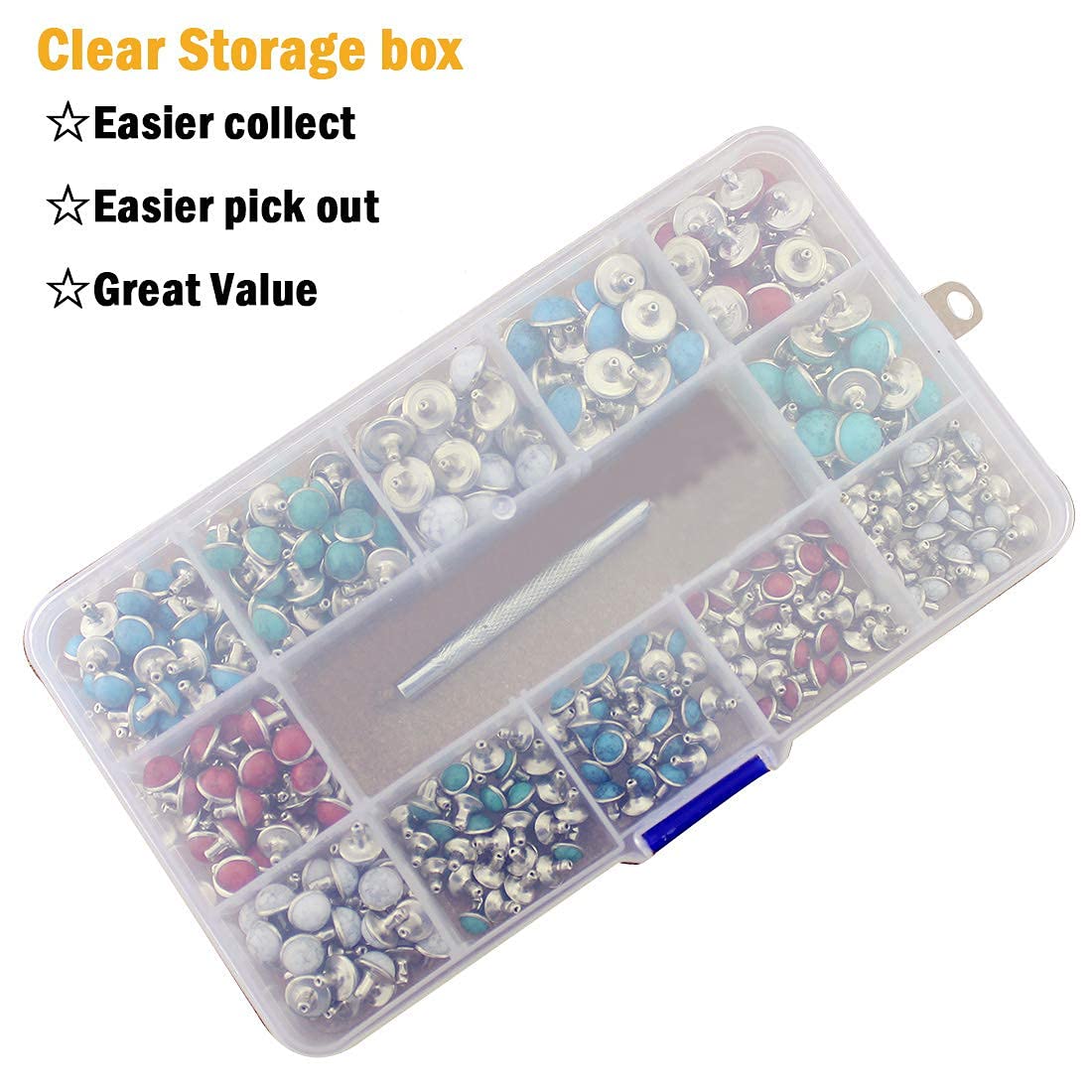 Tandy Leather Factory Turquoise Rivets – 10mm, 100-Pack, Synthetic Turquoise For Leather Craft & Western Fashion - View #5